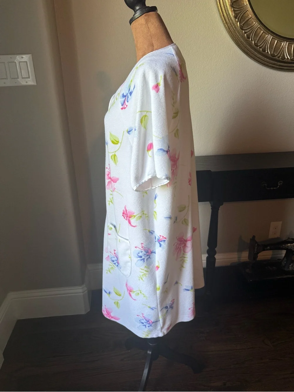 Calypso Floral Terry Cloth Housecoat Button Up Lounge Large Duster Cotton